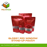 Glossy Red w/ Window Stand-up Resealable Pouch