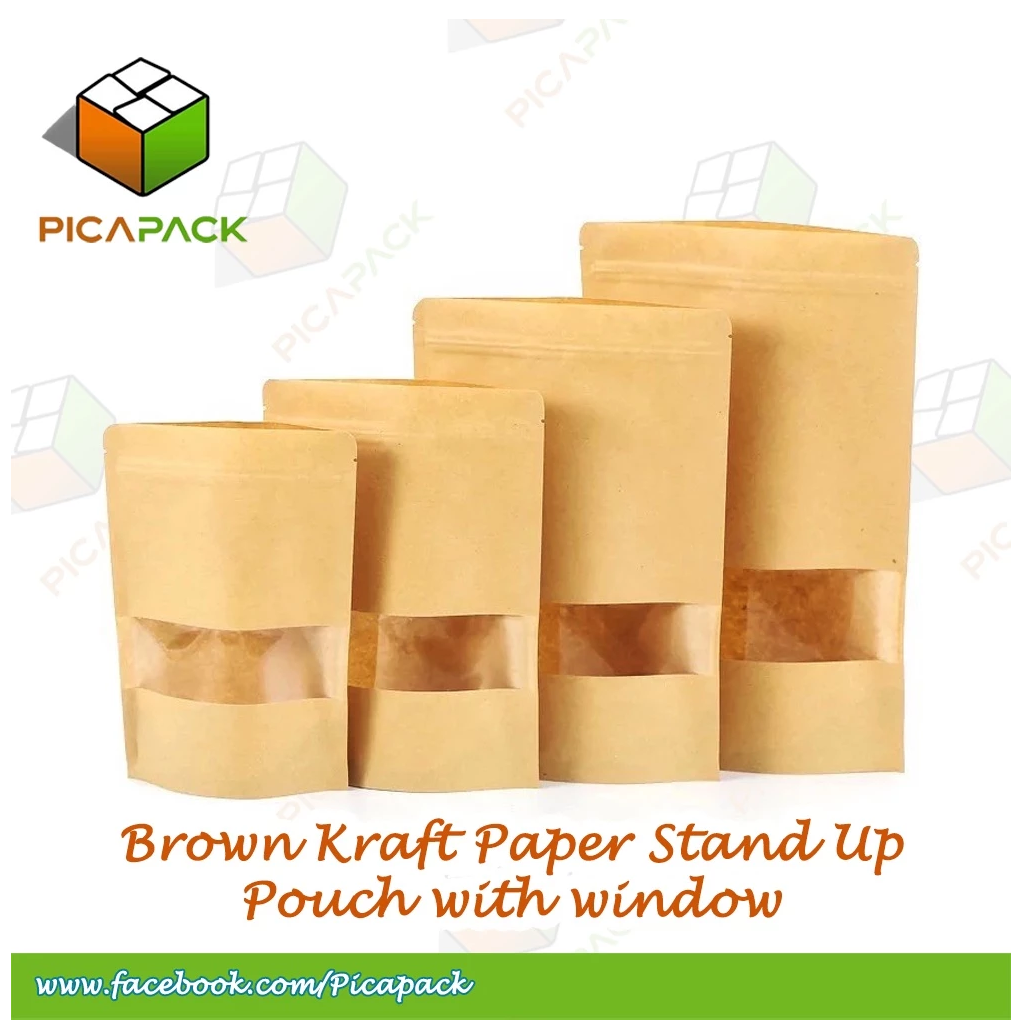 Kraft brown w/ Window Stand-up Resealable Pouch