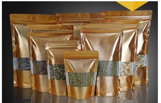 Textured gold w/ Window Stand-up Resealale Pouch