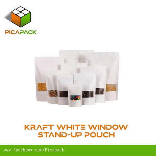 Kraft White w/ Window Stand-up Resealable Pouch