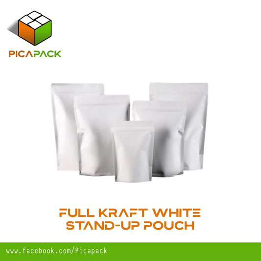 Full kraft white Stand-up Resealale Pouch