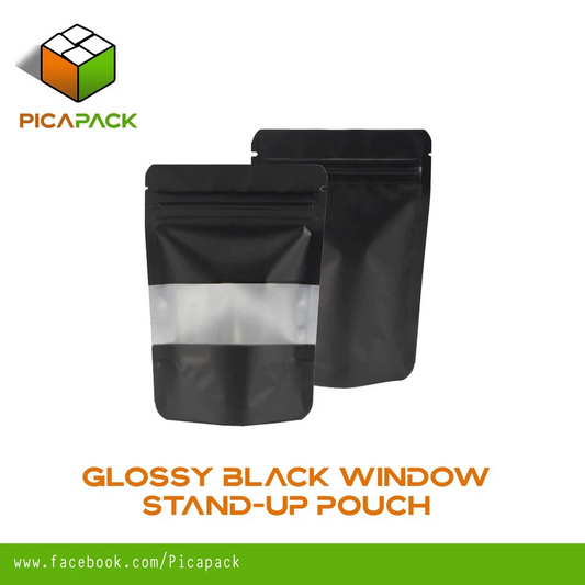Glossy black w/ Window Stand-up Resealable Pouch