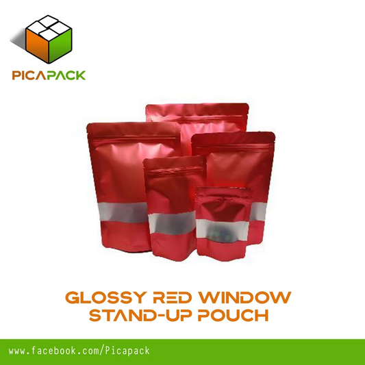 Glossy Red w/ Window Stand-up Resealable Pouch