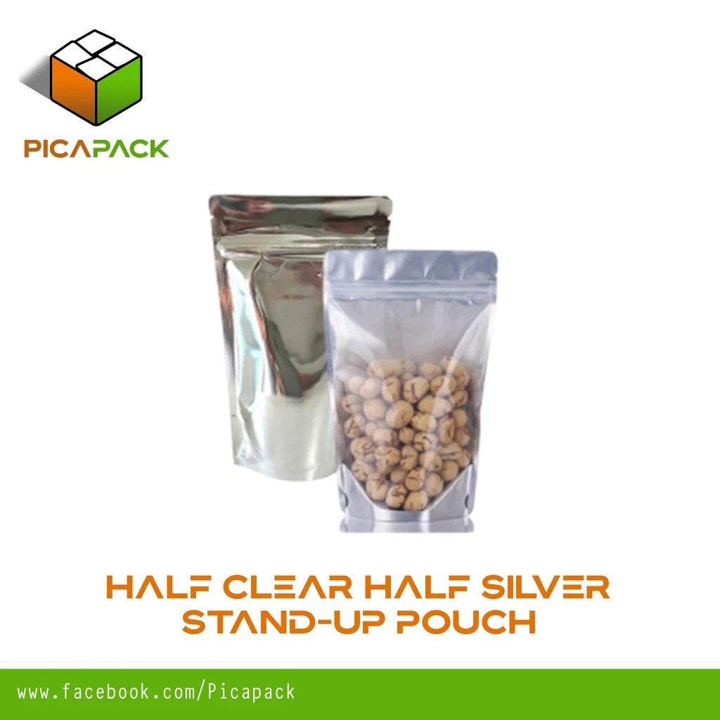Half Clear / Half silver Stand-up Resealable Pouch