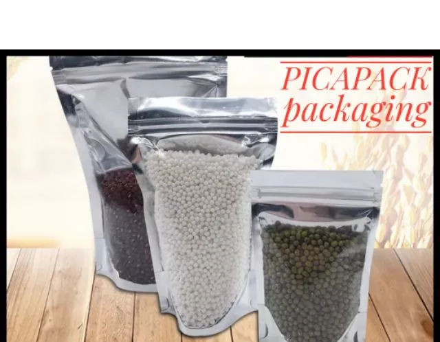 Half Clear / Half silver Stand-up Resealable Pouch