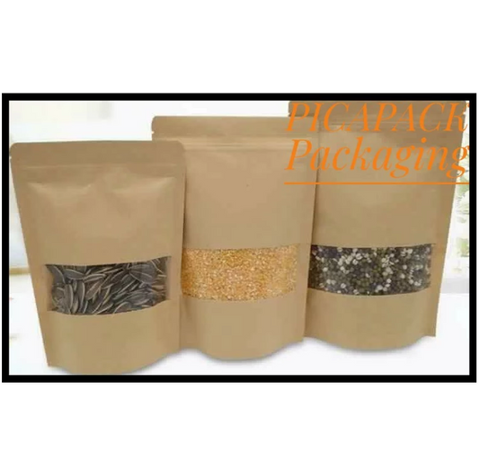 Kraft brown w/ Window Stand-up Resealable Pouch
