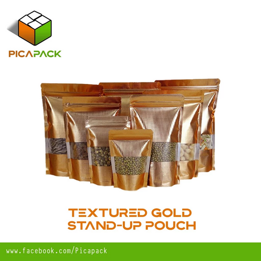 Textured gold w/ Window Stand-up Resealale Pouch