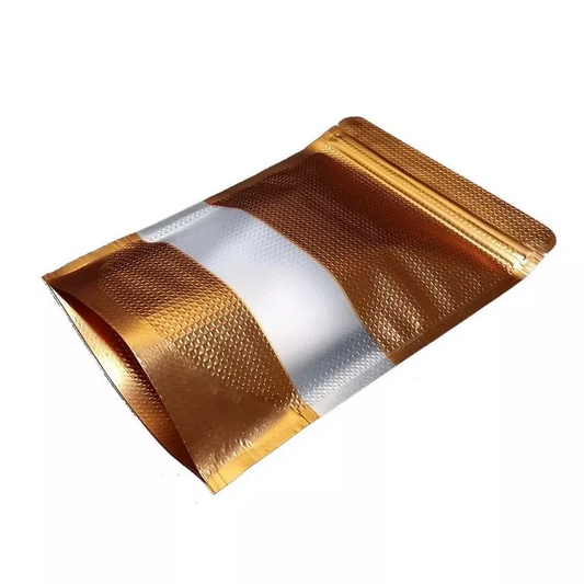 Textured gold w/ Window Stand-up Resealale Pouch